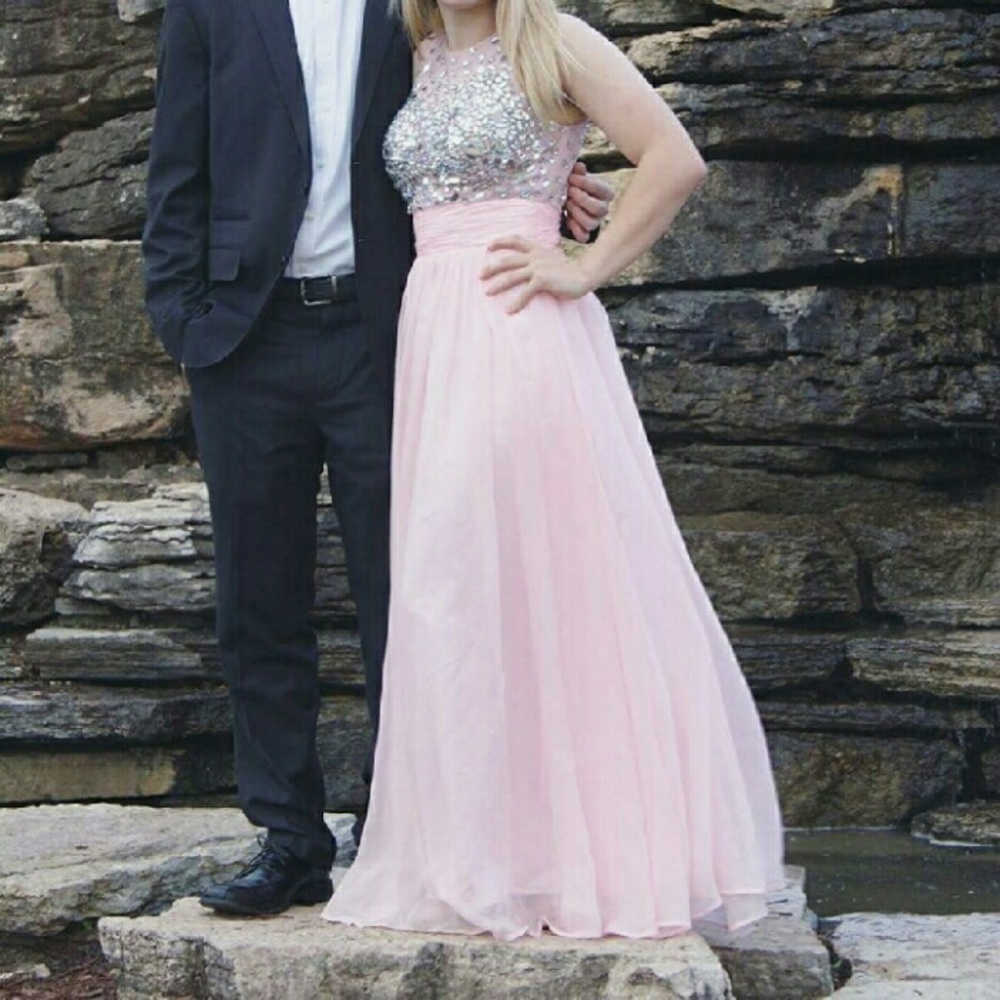 Pink Sequin Bodice Prom Dress